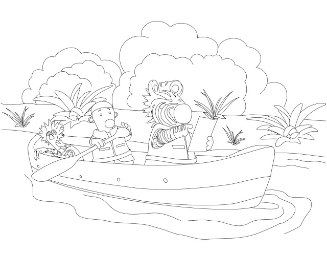 Zigby and Friends Riding Canoe Coloring Page
