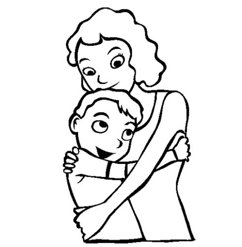Happy Mothers Day Mom and Son Hugging Printable Coloring Page for Kids |