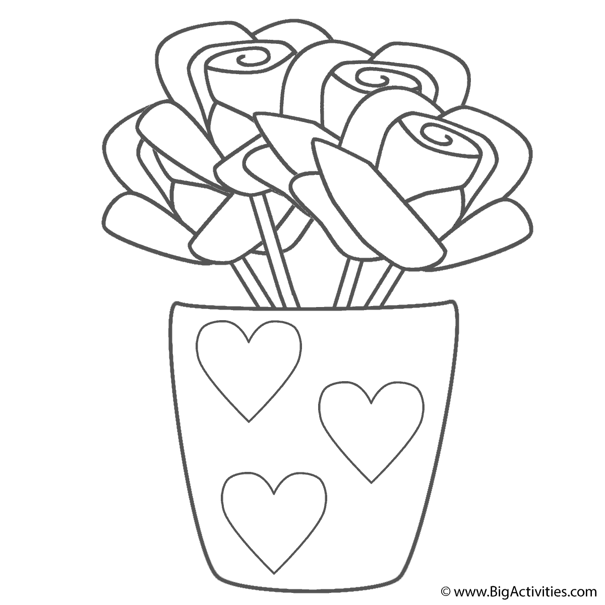 Roses in Vase with Hearts - Coloring Page (Summer)
