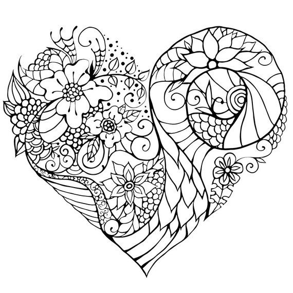 Floral zentangle inspired heart coloring page. Flowers | Etsy | Heart  coloring pages, Mandala coloring pages, Coloring pages
