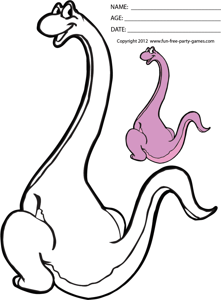 Free Dinosaur Coloring Sheets: Cartoon Dinosaur Brontosaurus 