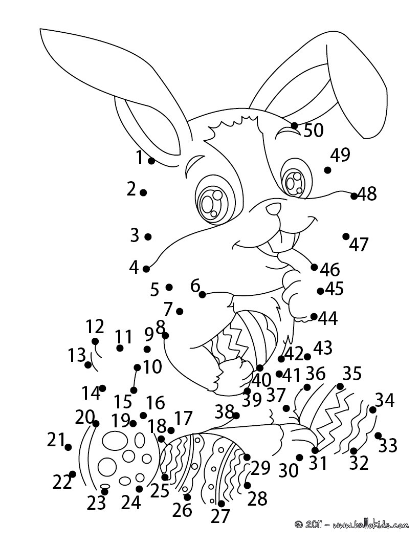 Easter bunny dot to dot game coloring pages - Hellokids.com