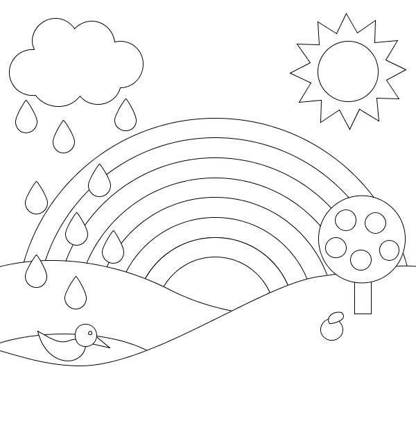 A Simple Lineart Of Rainbow And Panoramic View Coloring Page - Download &  Print Online Coloring Pages for Free | Color Nimbus