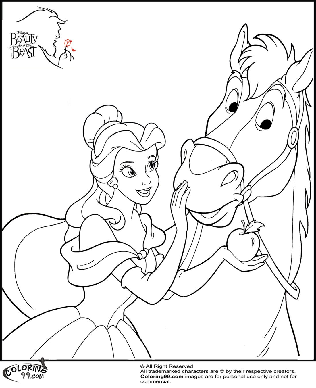 Disney Princess Belle Coloring Pages Horse 20 Disney Princess ...
