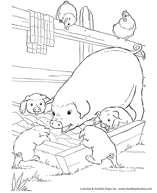 Farm Animal Coloring Pages | Printable Pigs slop Coloring Page and 
