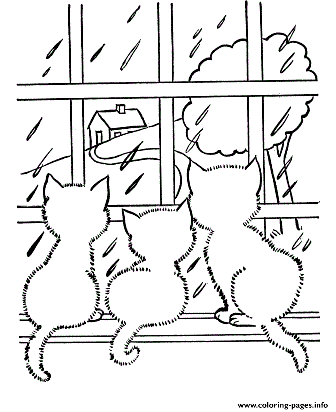 Print kitties looking at the rain animal s1180 Coloring pages