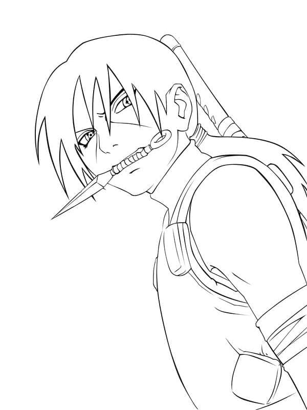 Coloring Pages Itachi Uchiha with a dagger in his teeth Print Free