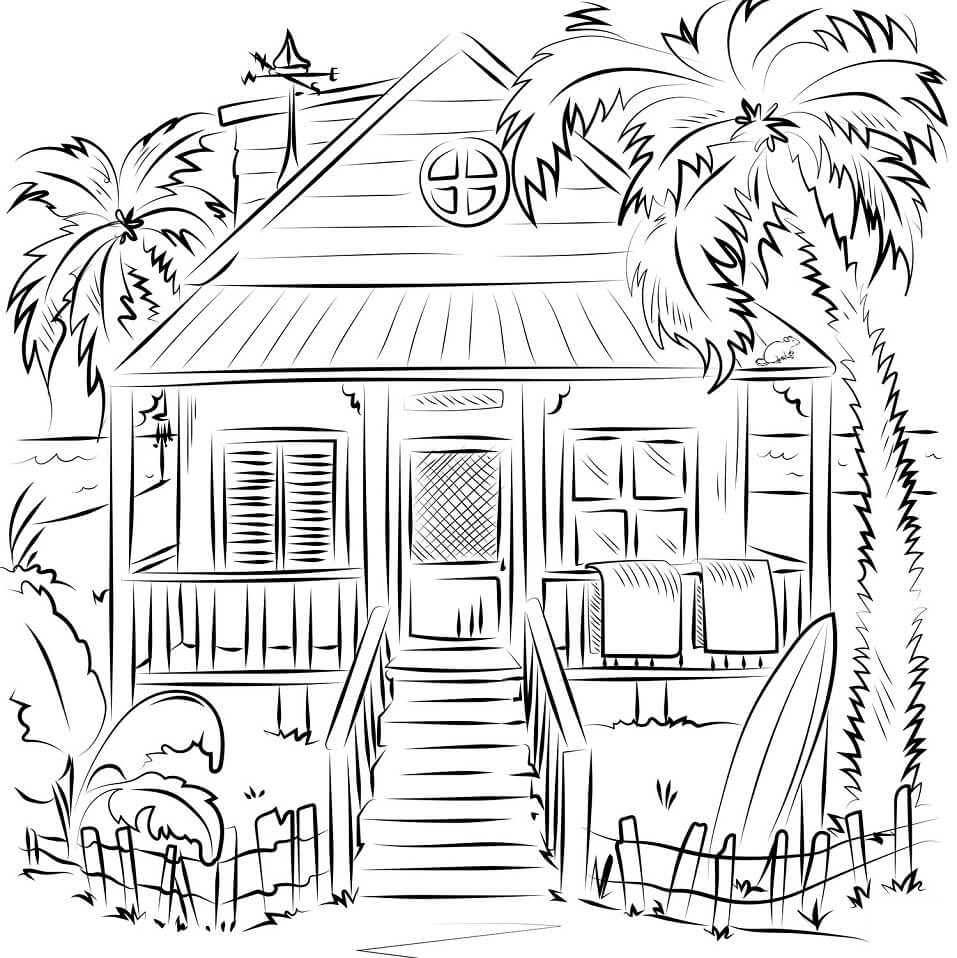 Beach House Coloring Page - Free Printable Coloring Pages for Kids