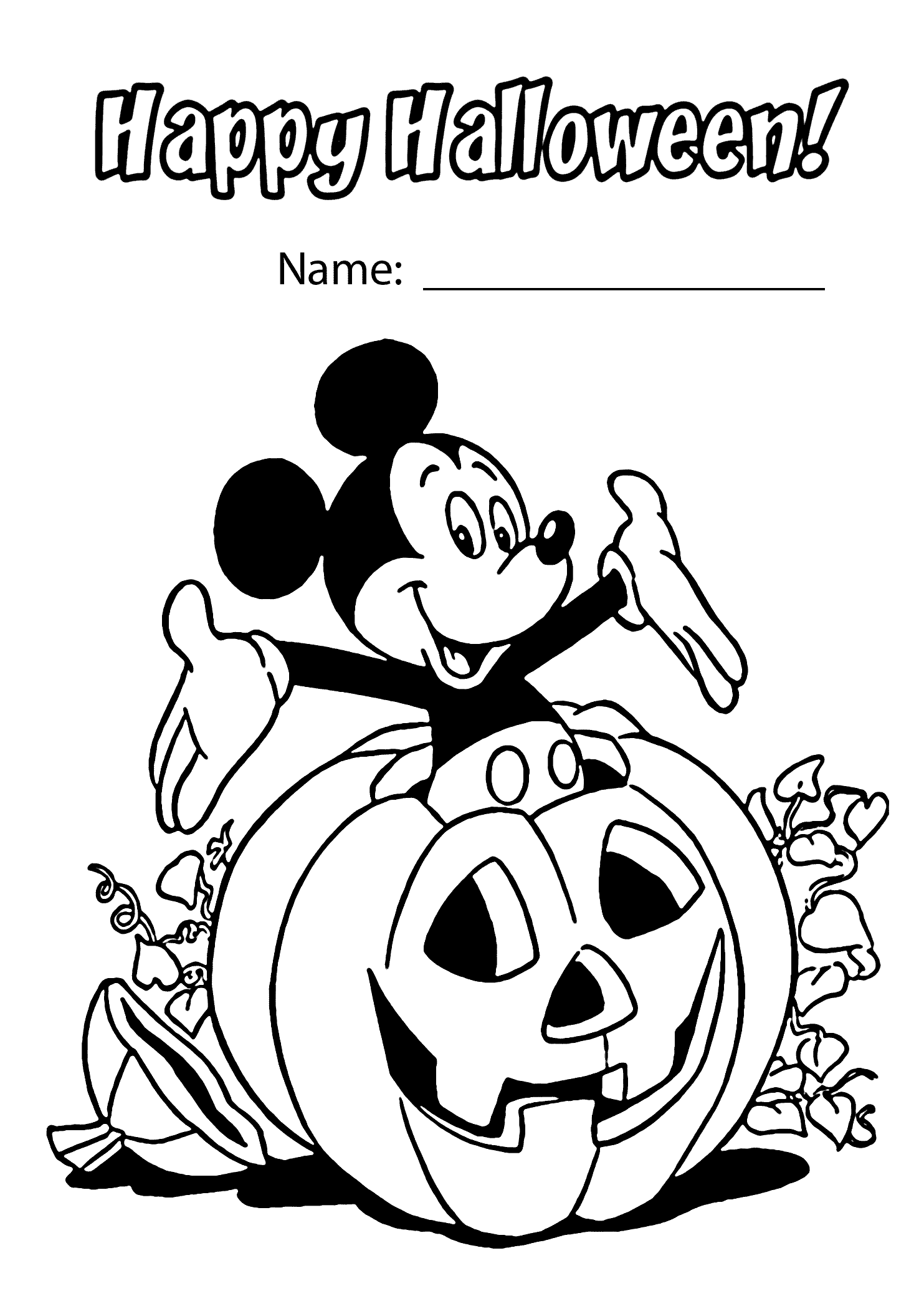 Halloween and Mickey Mouse coloring page for kids, printable free ...