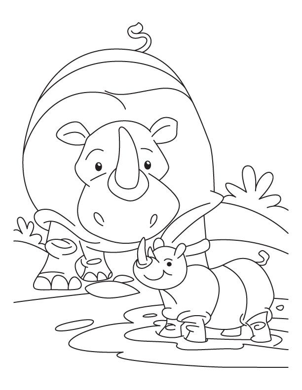 Indian one horned rhinoceros with baby rhinoceros coloring page ...