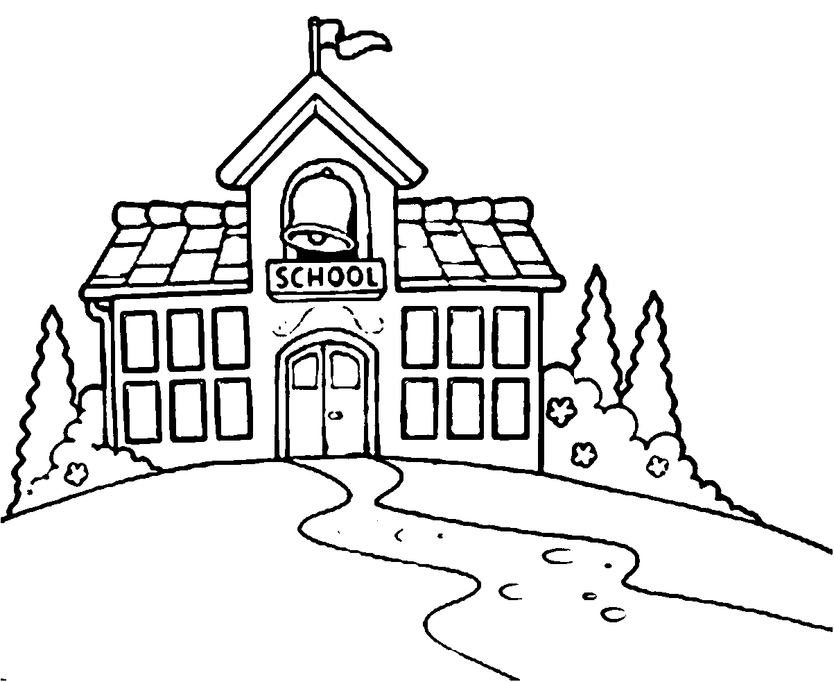 School Building Black And White School Building Coloring Page ...