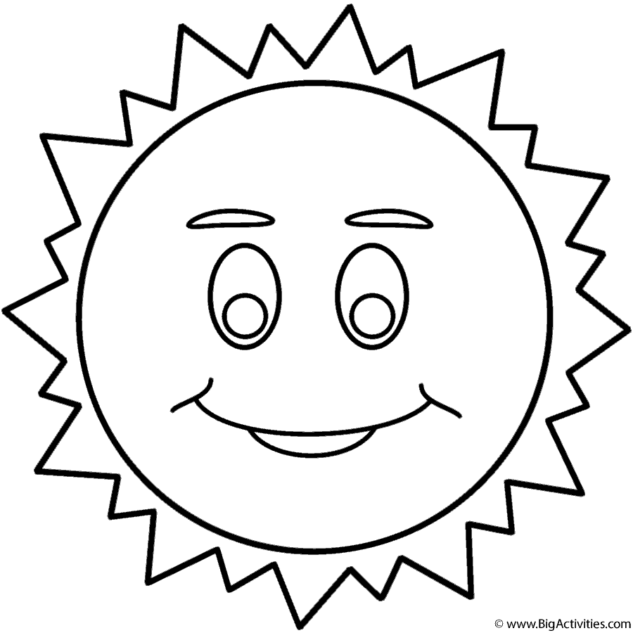 Sun with Smiley Face - Coloring Page (Space)