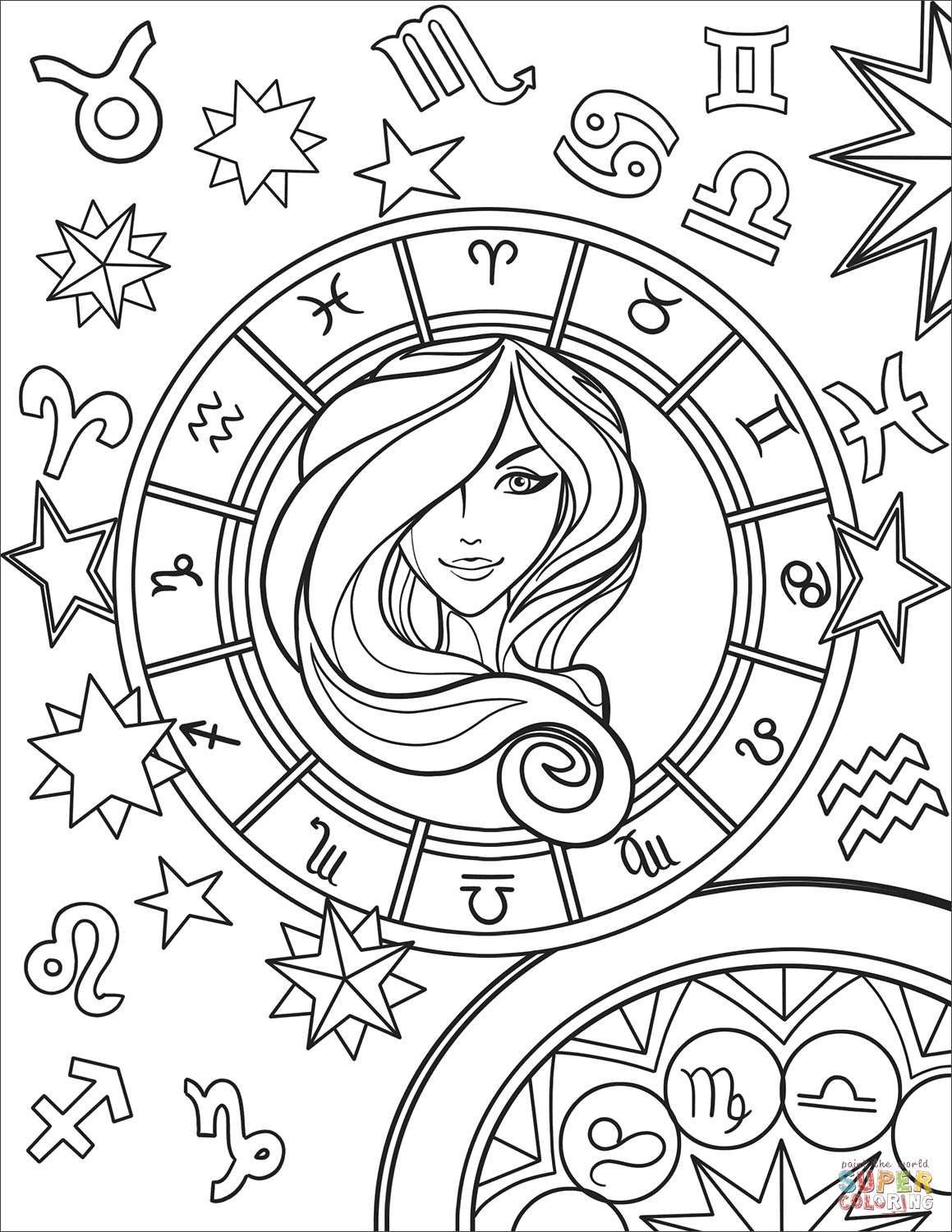 Virgo Zodiac Sign | Super Coloring | Coloring pages, Virgo art, Witch coloring  pages