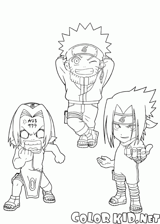 Coloring page - Naruto, Sakura and Sasuke