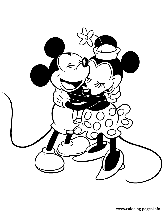 Classic Mickey And Minnie Mouse Hugging Disney Coloring Pages Printable