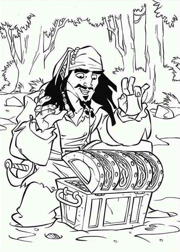 Captain Jack Sparrow Found A Treasure Chest Coloring Page : Kids Play Color