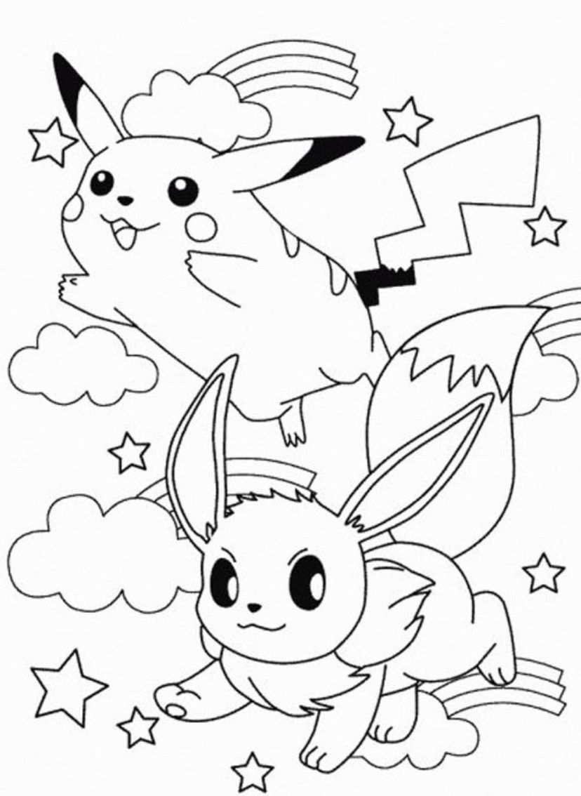 Eevee And Pikachu Coloring Pages - High Quality Coloring Pages
