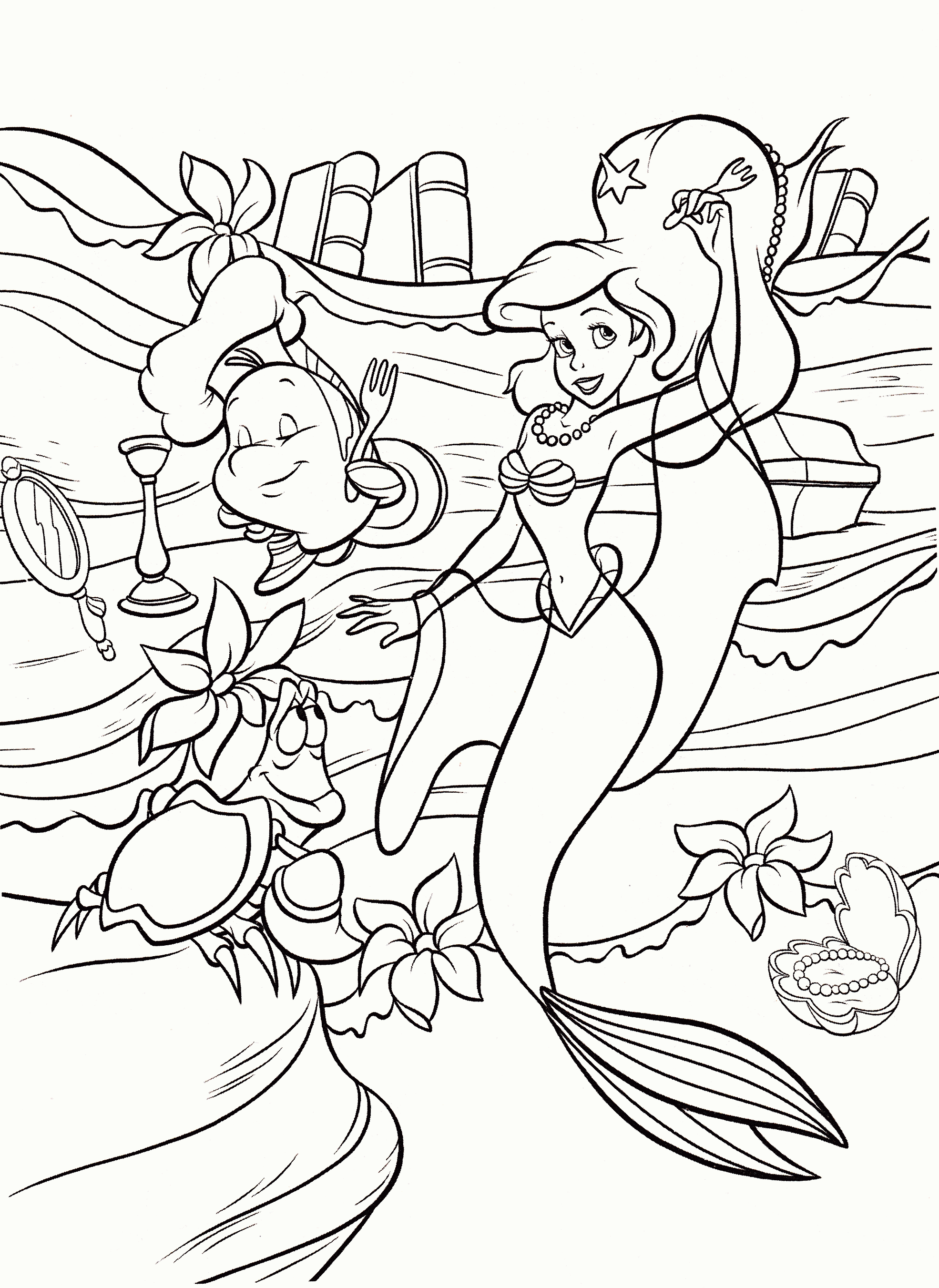 Ariel And Flounder Coloring Page   Coloring Home