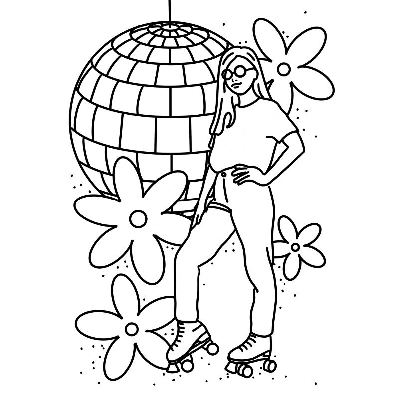 70s Roller Disco - Free Colouring Page | Lorelsberg