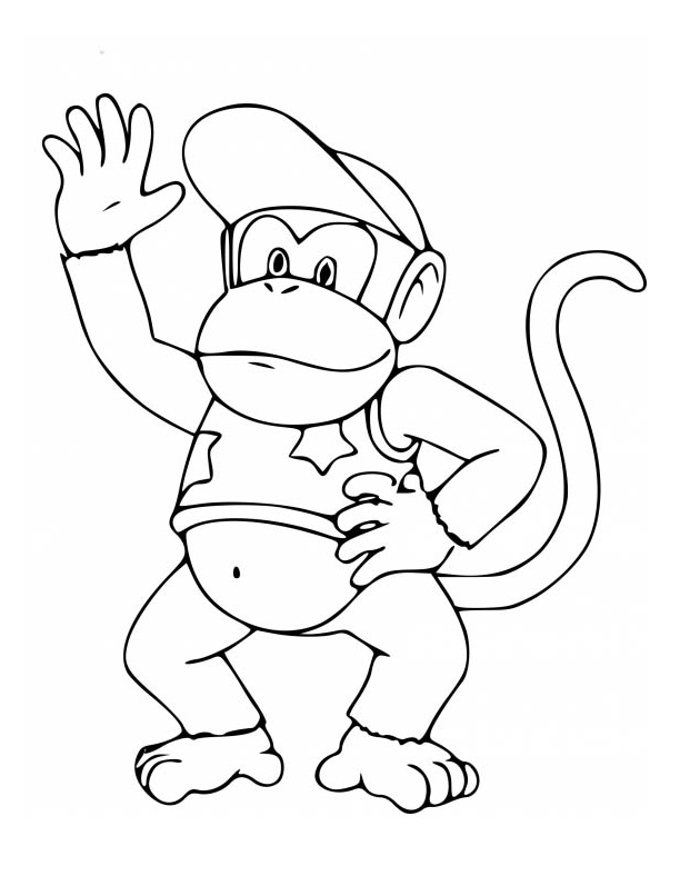 Diddy Kong Waving Hand Coloring Page - Free Printable Coloring Pages for  Kids