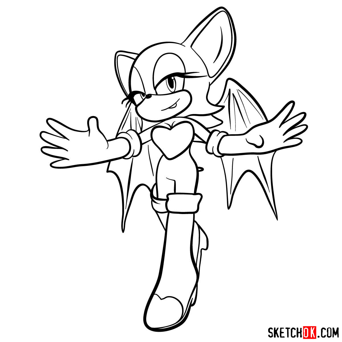 How to draw Rouge the Bat from Sonic the Hedgehog - Sketchok easy drawing  guides