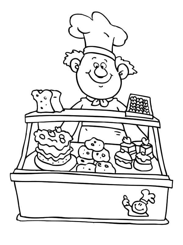 A Baker in Professions Coloring Pages : Batch Coloring