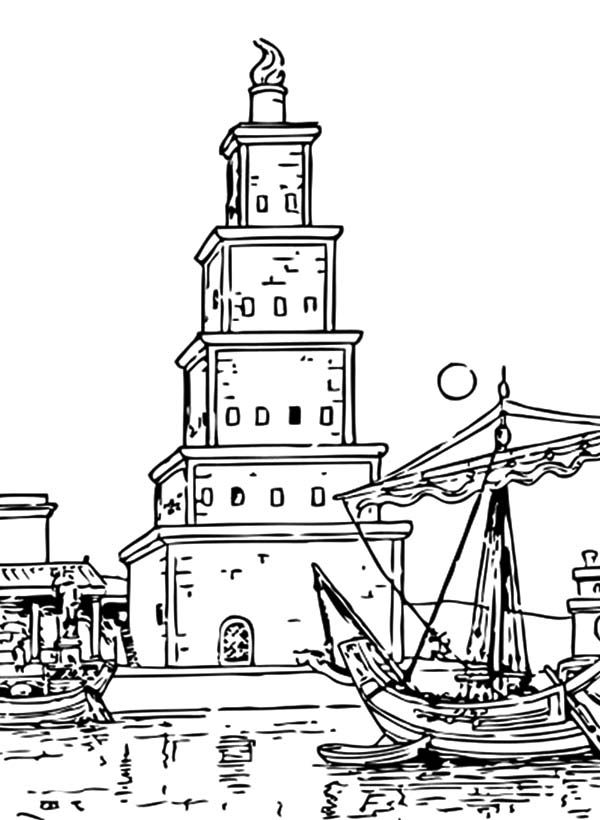 Worldwonders Lighthouse of Alexandria Coloring Pages : Batch Coloring