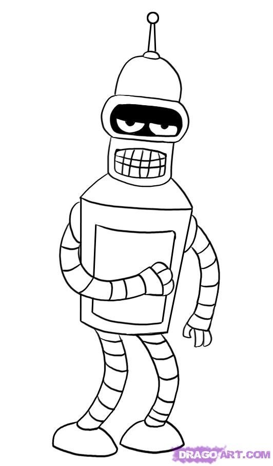 Bender Coloring Draw Futurama Step Bending Pages Rodriguez Cartoon Drawing ...