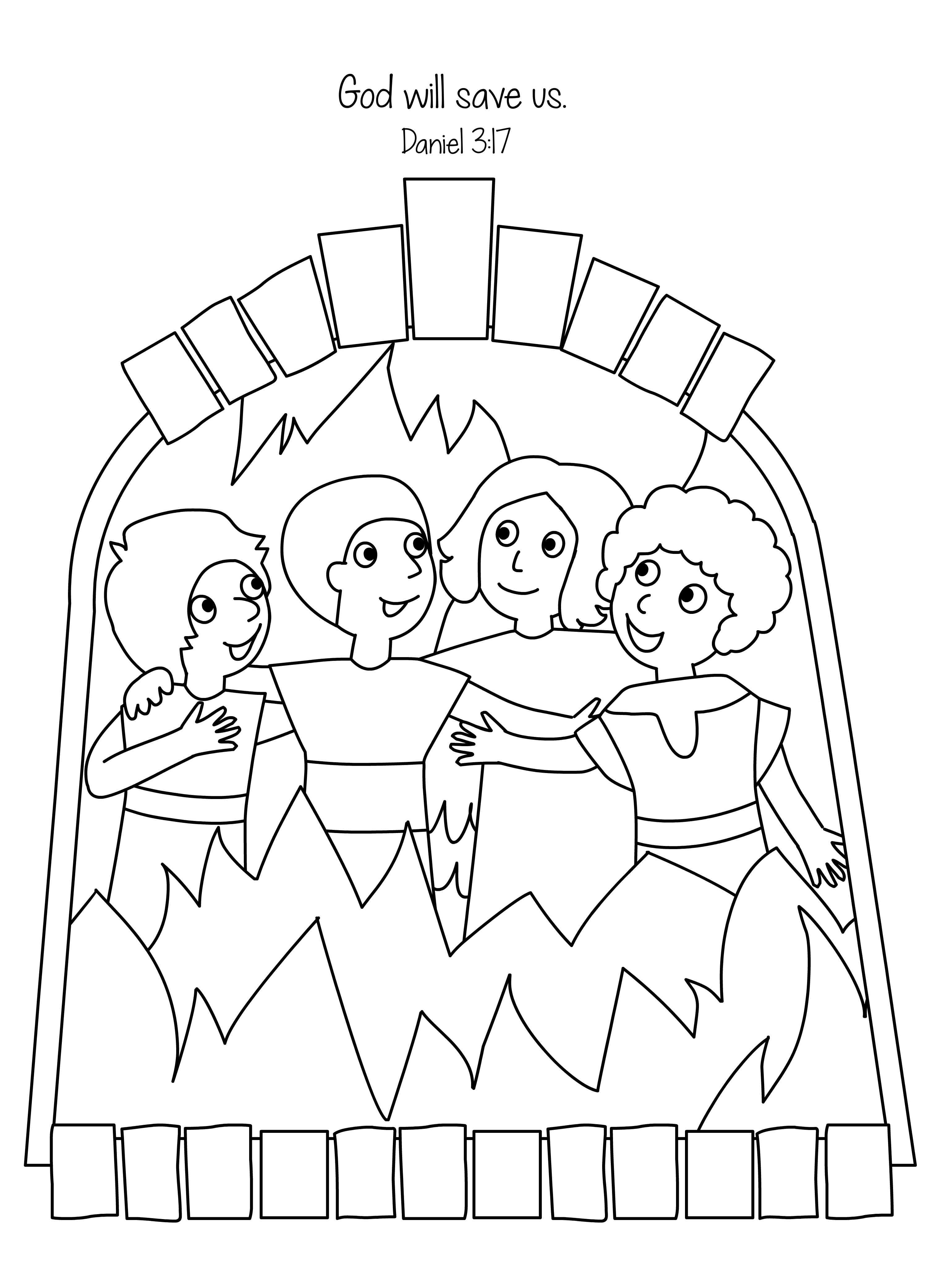 Amazing Fiery Furnace Coloring Page - Shadrach Meshach And Abednego In The Bible