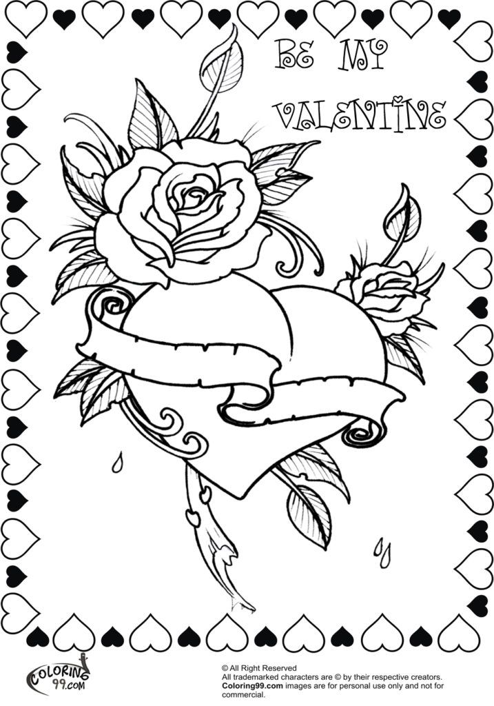 Coloring Pages Of Roses And Hearts within title Rose Valentine ...