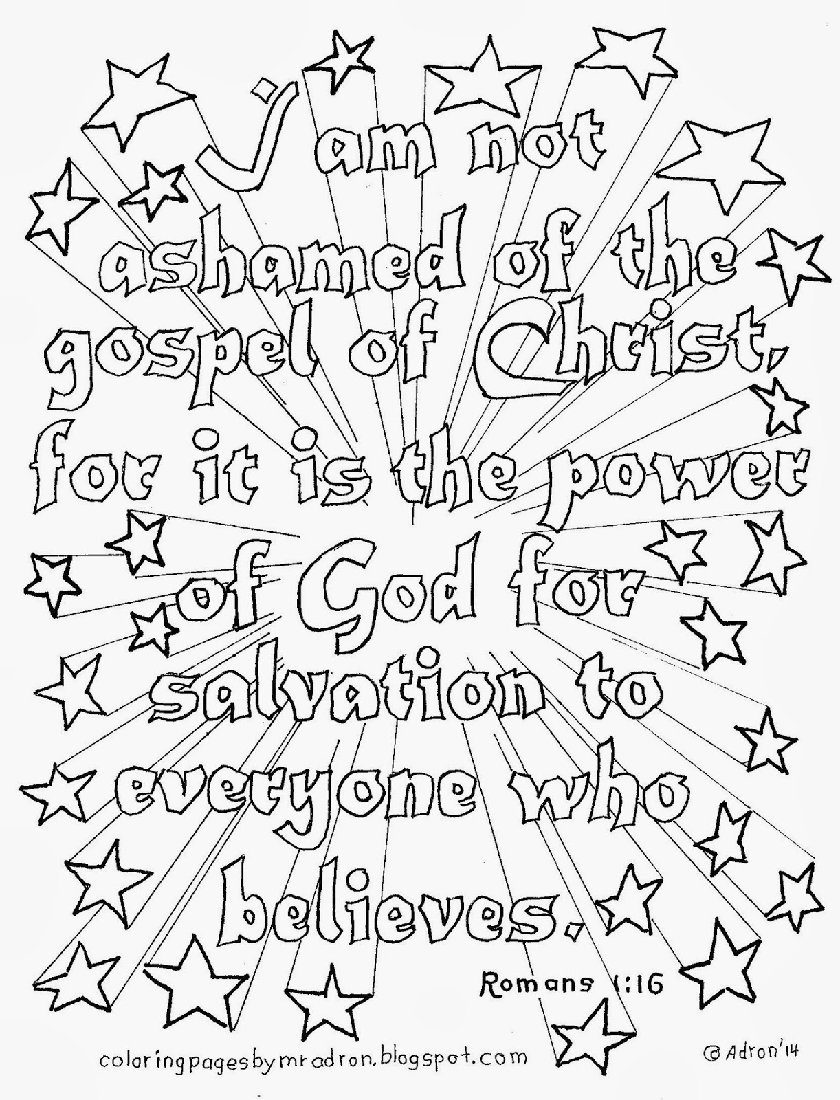 Coloring Pages for Kids by Mr. Adron: I Am Not Ashamed Of The Gospel, Kid's Coloring  Page, Romans 1:16