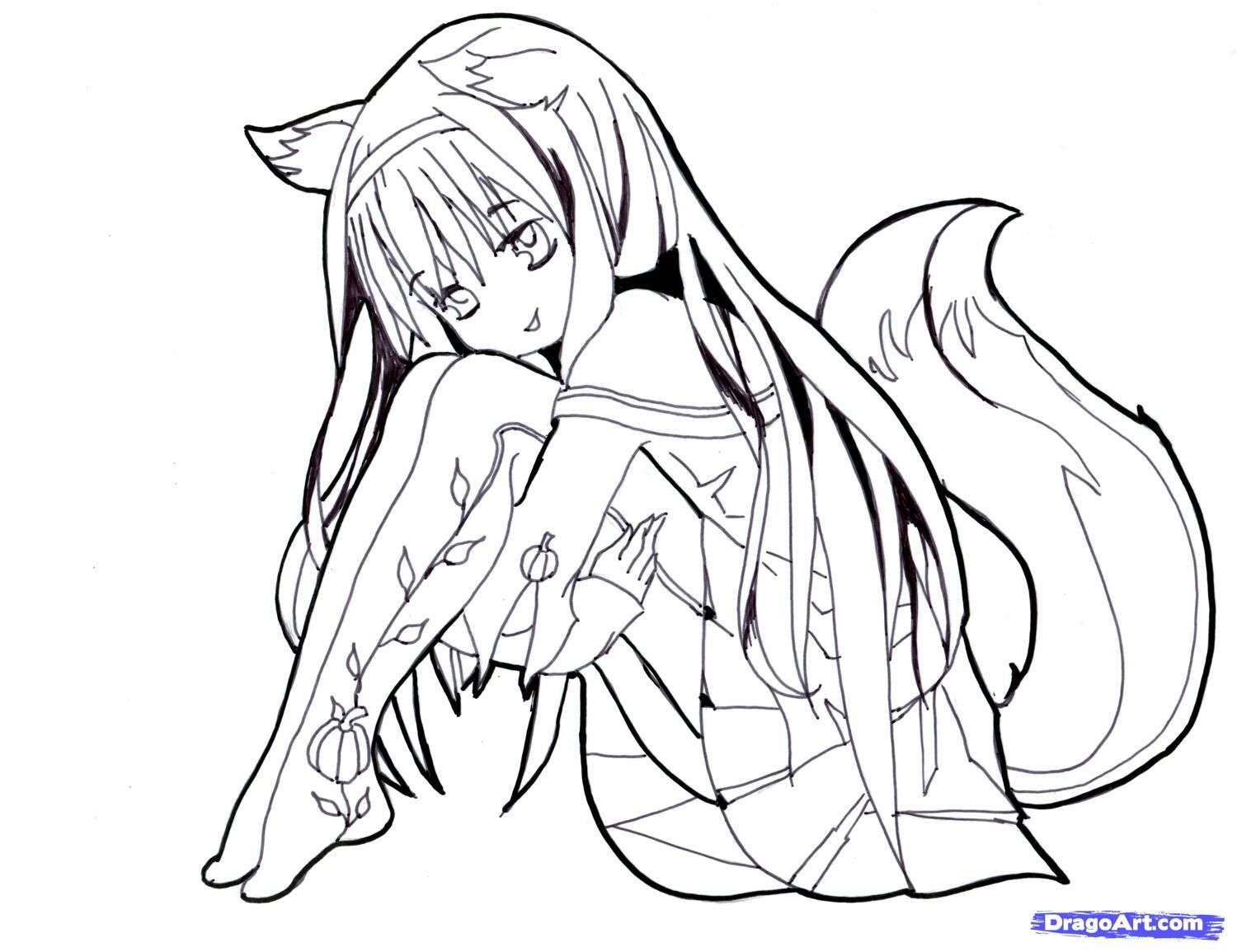 Cute Anime Wolf Girl | Cute Fox Drawing, Anime Wolf Girl, Anime Wolf Drawing  - Coloring Home