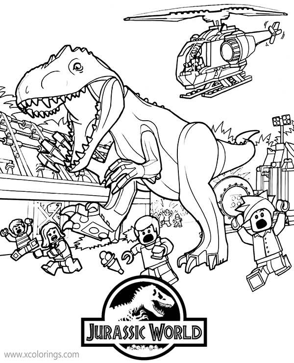 LEGO Jurassic World Coloring Pages with Logo - XColorings.com