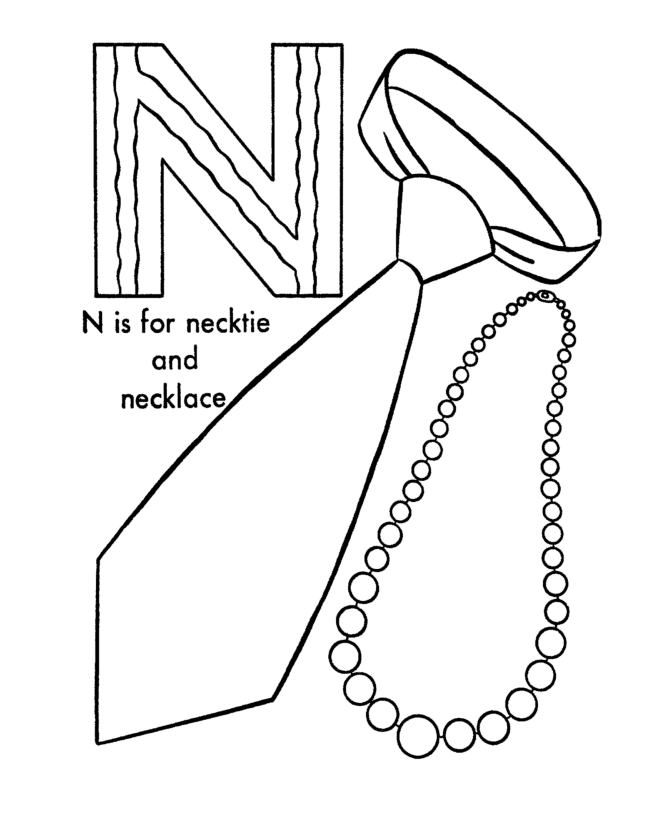 ABC Alphabet Coloring Sheets - ABC Necktie / Necklace - Objects 