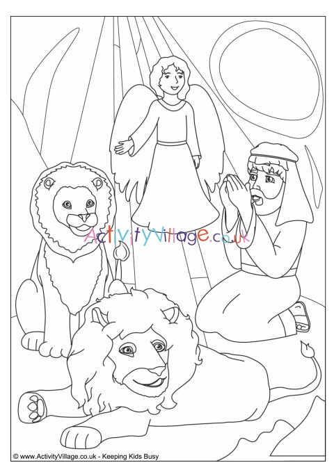 Daniel in the Lions' Den Colouring Page