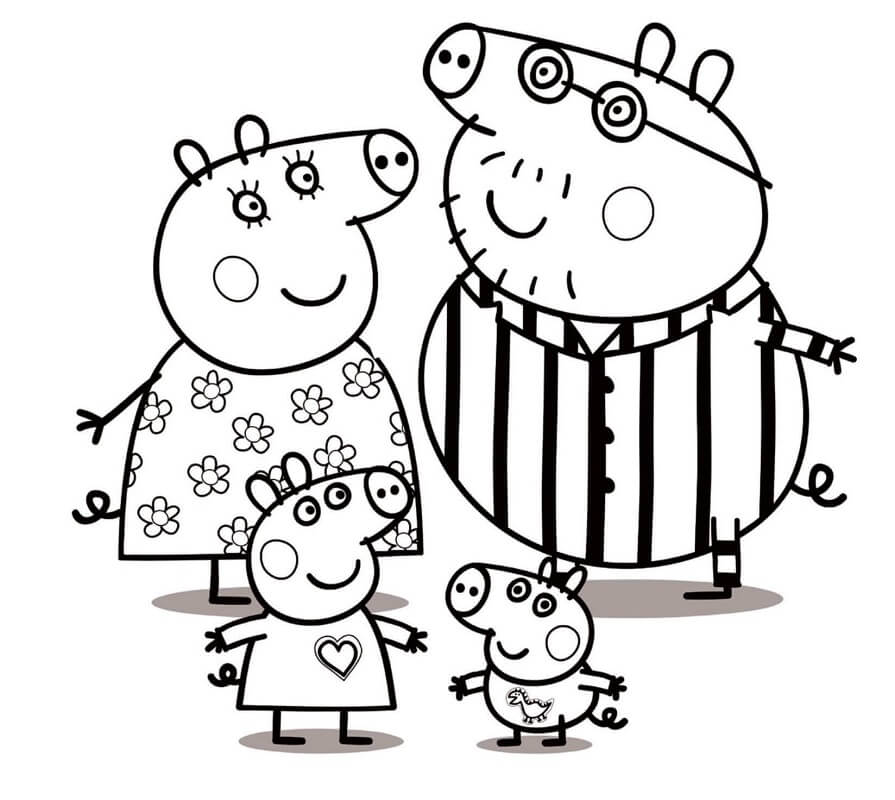 Peppa Pig Family in Pyjamas Coloring Page - Free Printable Coloring Pages  for Kids
