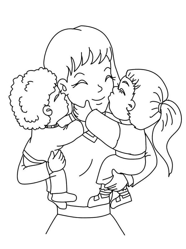 Mother with kids coloring page