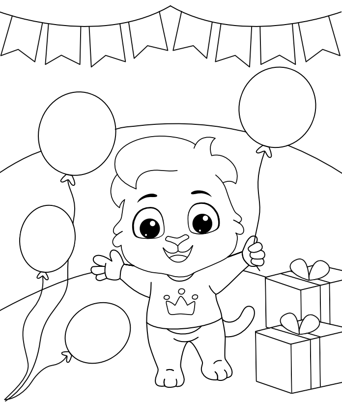 Happy Birthday Balloons Coloring Page for Kids
