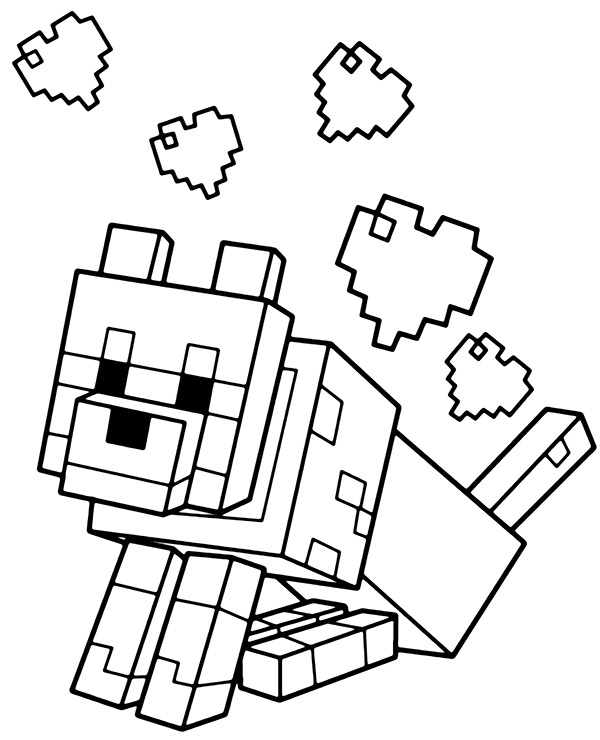 Dog and hearts Minecraft coloring page - Topcoloringpages.net