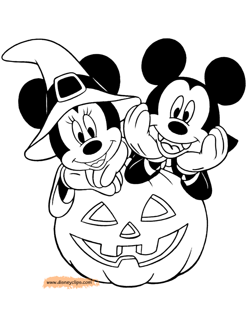 Mickey and Minnie Halloween Coloring Page