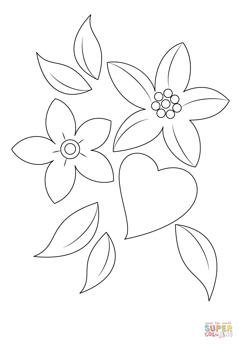Heart and Flowers coloring page | Free Printable Coloring Pages