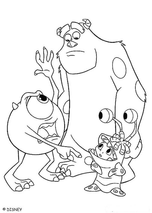 Monsters, Inc. coloring pages - Sulley with Mike and Boo