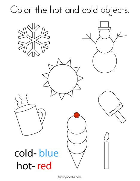Color the hot and cold objects Coloring Page - Twisty Noodle