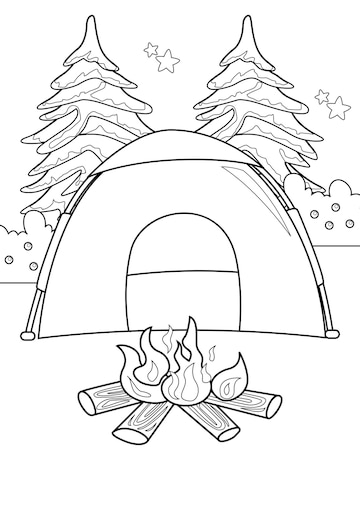 Premium Vector | Coloring pages for kids a4 page summer camp tent camping  theme