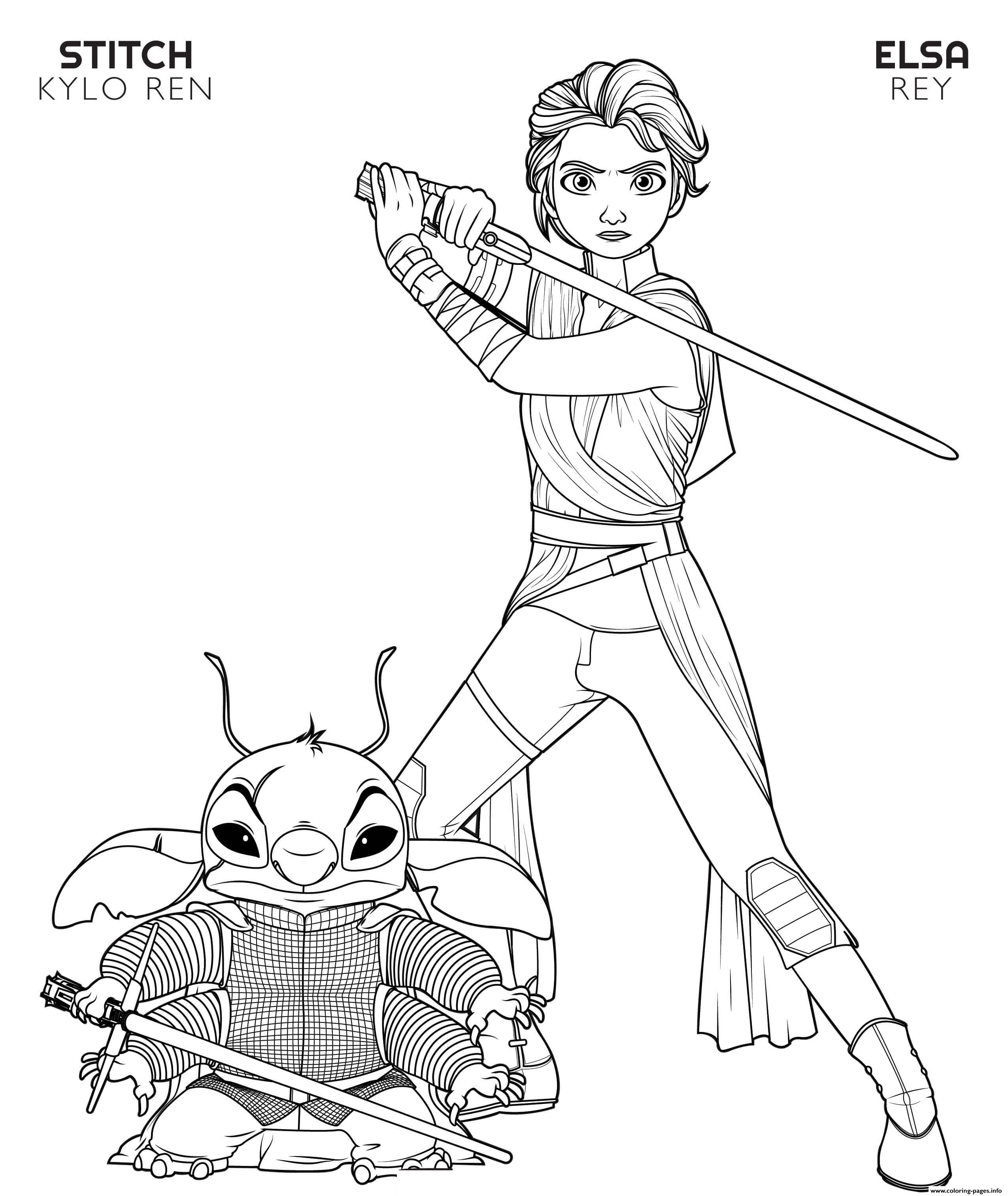 Rey Elsa And Kylo Ren Stitch Disney Star Wars Coloring Pages Printable
