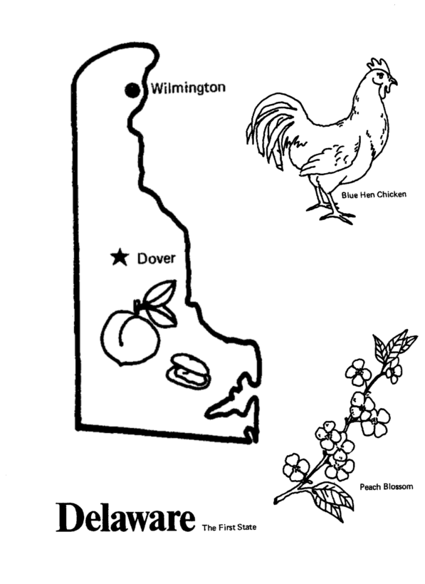 State outline shape and demographic map - State of Delaware Coloring Pages  | Coloring pages, State shape art, Map of delaware