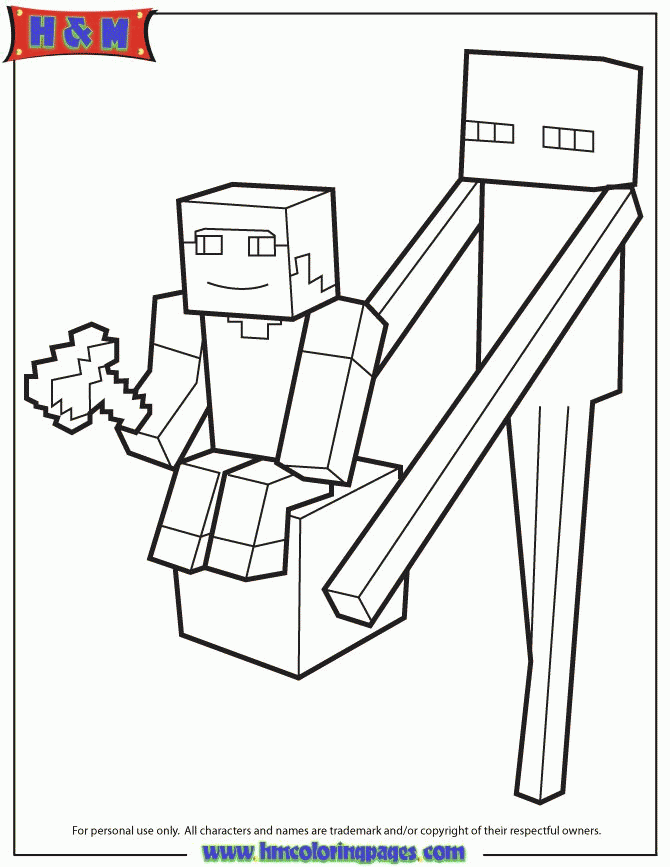 Enderman Holds Block With Steve On Top Coloring Page | Minecraft ...