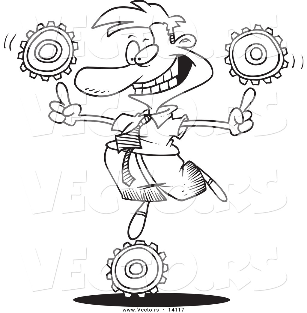 Vector of a Cartoon Businessman Balancing Technology Gears ...