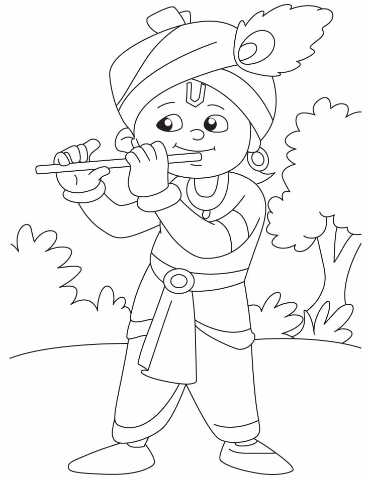 Krishna with his magical flute coloring pages | Download Free 