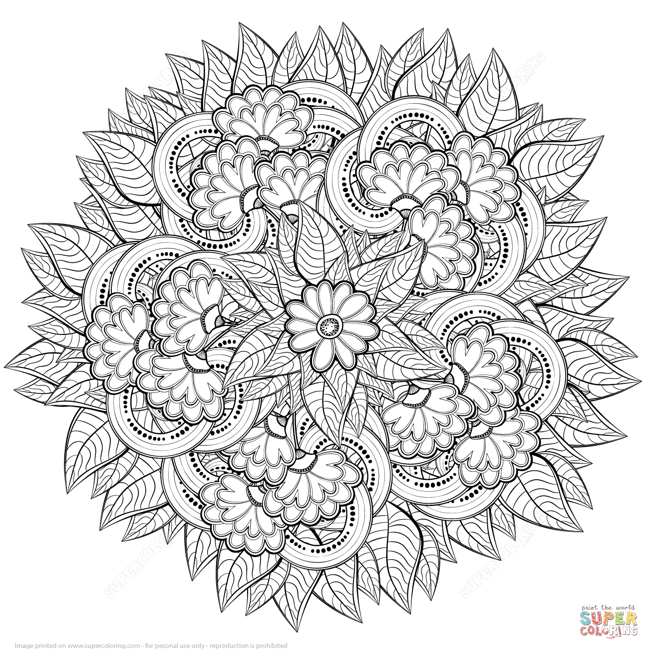 Abstract Flowers Zentangle coloring page | Free Printable Coloring ...